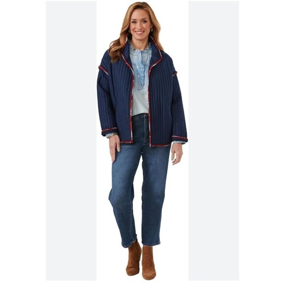 Democracy Womens Long Sleeve Quilted Jacket Midnight Blue Size M - Picture 1 of 14